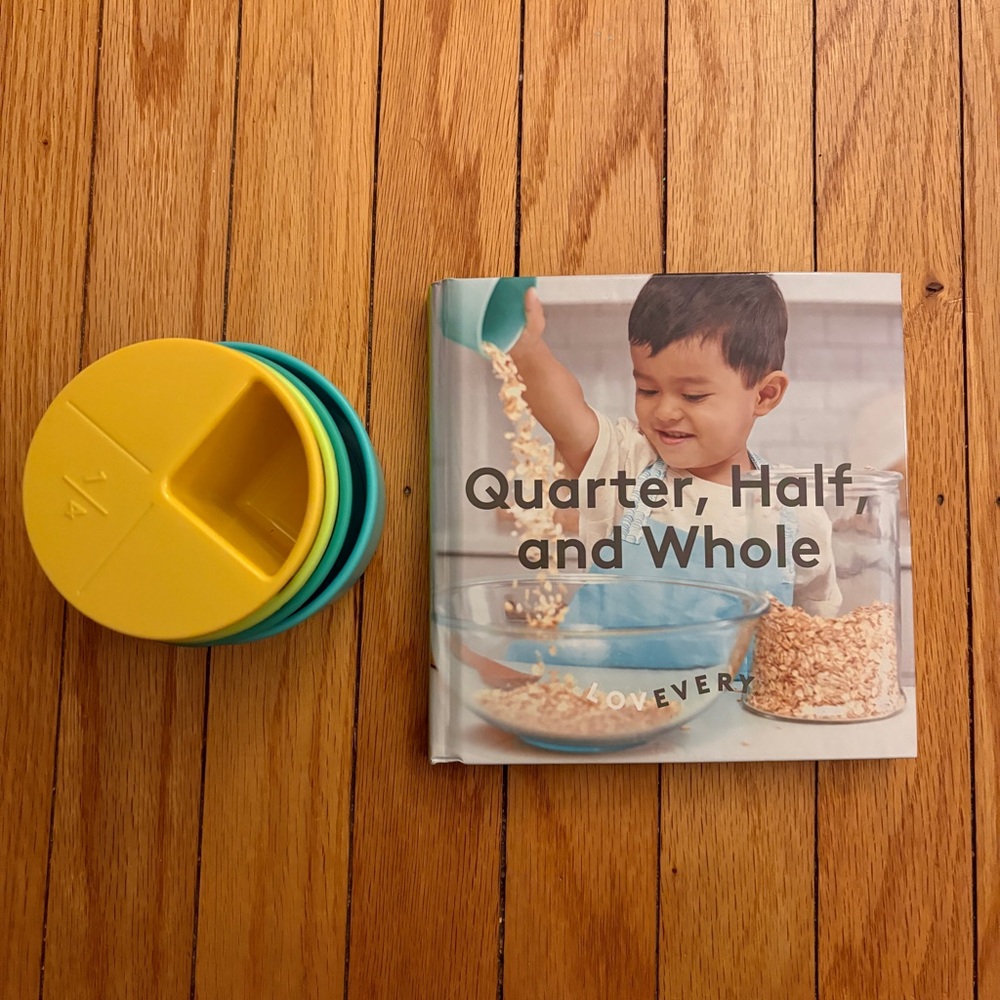 NEW - Lovevery Stackable Fraction Cups, Visual Recipe Cards, and Book